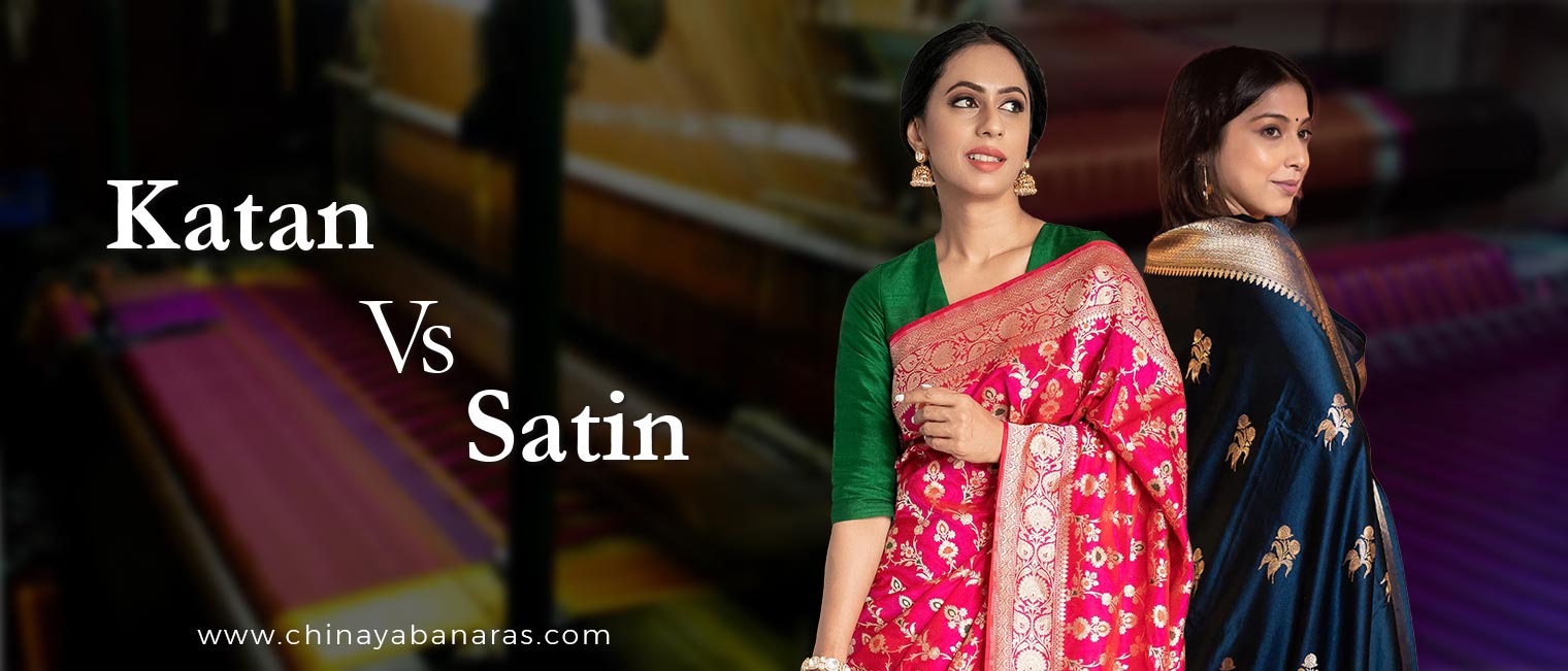 two womens are representing the differences between Katan silk and Satin silk