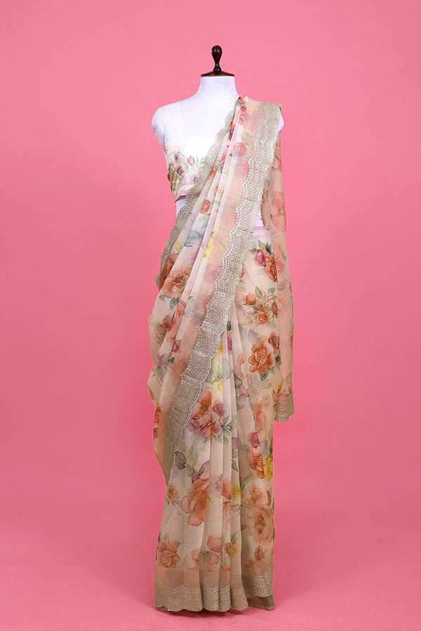 Floral  Printed Organza Silk Saree