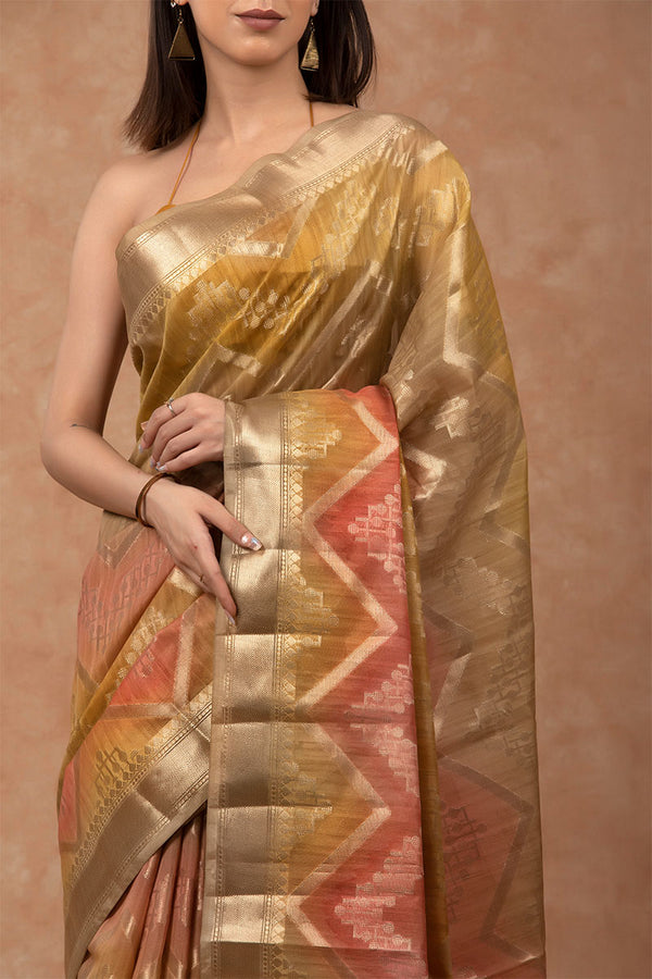 Mustard Yellow Woven Silk Saree