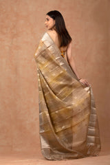 Olive Green Geometrical Cotton Banarasi Saree