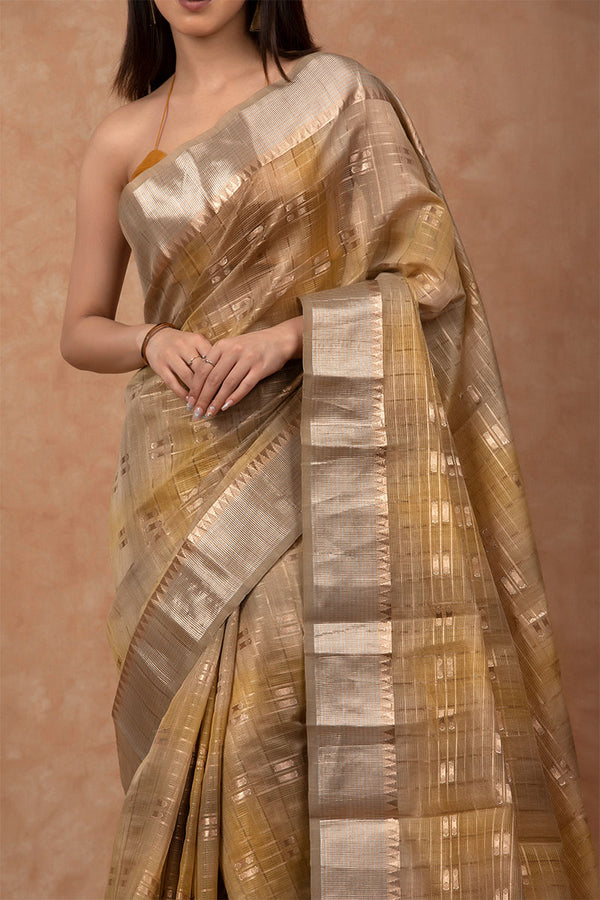 Olive Green Geometrical Cotton Banarasi Saree