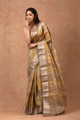 Olive Green Geometrical Cotton Banarasi Saree