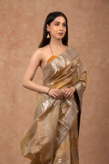 Olive Green Geometrical Cotton Banarasi Saree