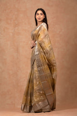 Olive Green Geometrical Cotton Banarasi Saree