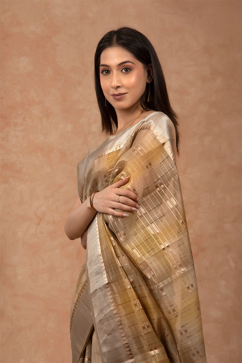 Olive Green Geometrical Cotton Banarasi Saree