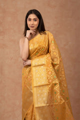 Yellow Woven Cotton Banarasi Saree