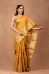 Yellow Woven Cotton Banarasi Saree