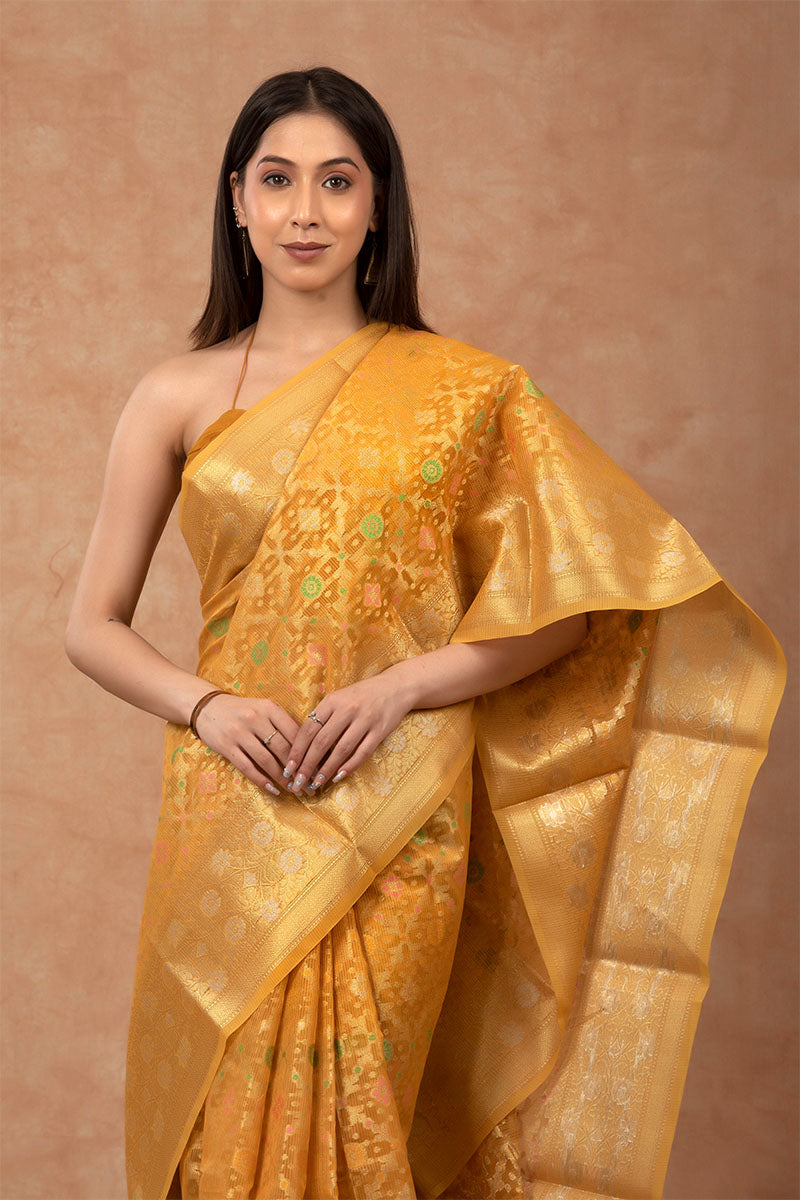 Yellow Woven Cotton Banarasi Saree