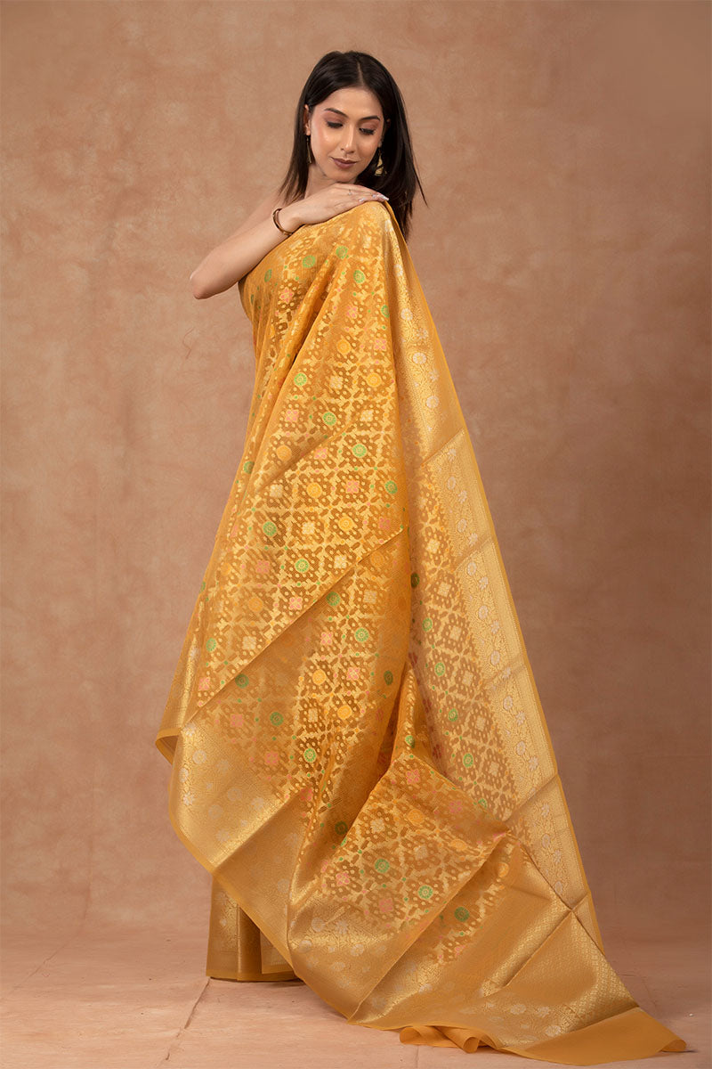 Yellow Woven Cotton Banarasi Saree