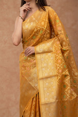 Yellow Woven Cotton Banarasi Saree