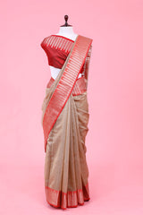 Buy Beige Cotton Banarasi Silk Saree Online