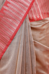 Beige Woven Cotton Banarasi Saree