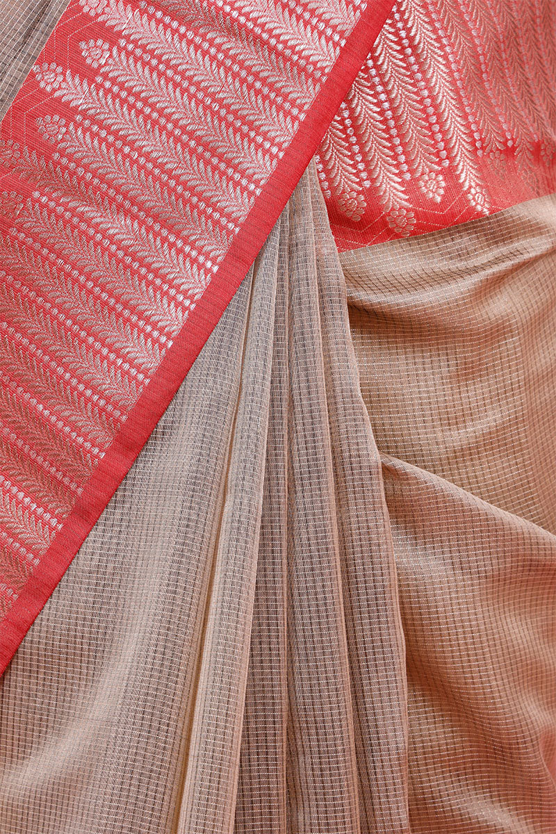 Beige Woven Cotton Banarasi Saree