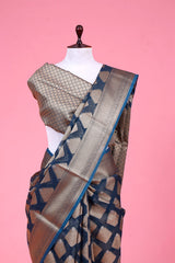 Blue Woven Cotton Banarasi Saree