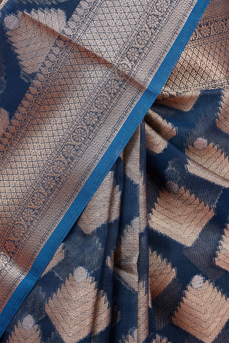 Blue Woven Cotton Banarasi Saree