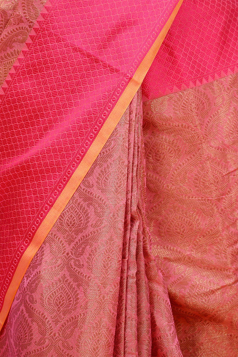 Rust Mauve Woven Cotton Banarasi Saree