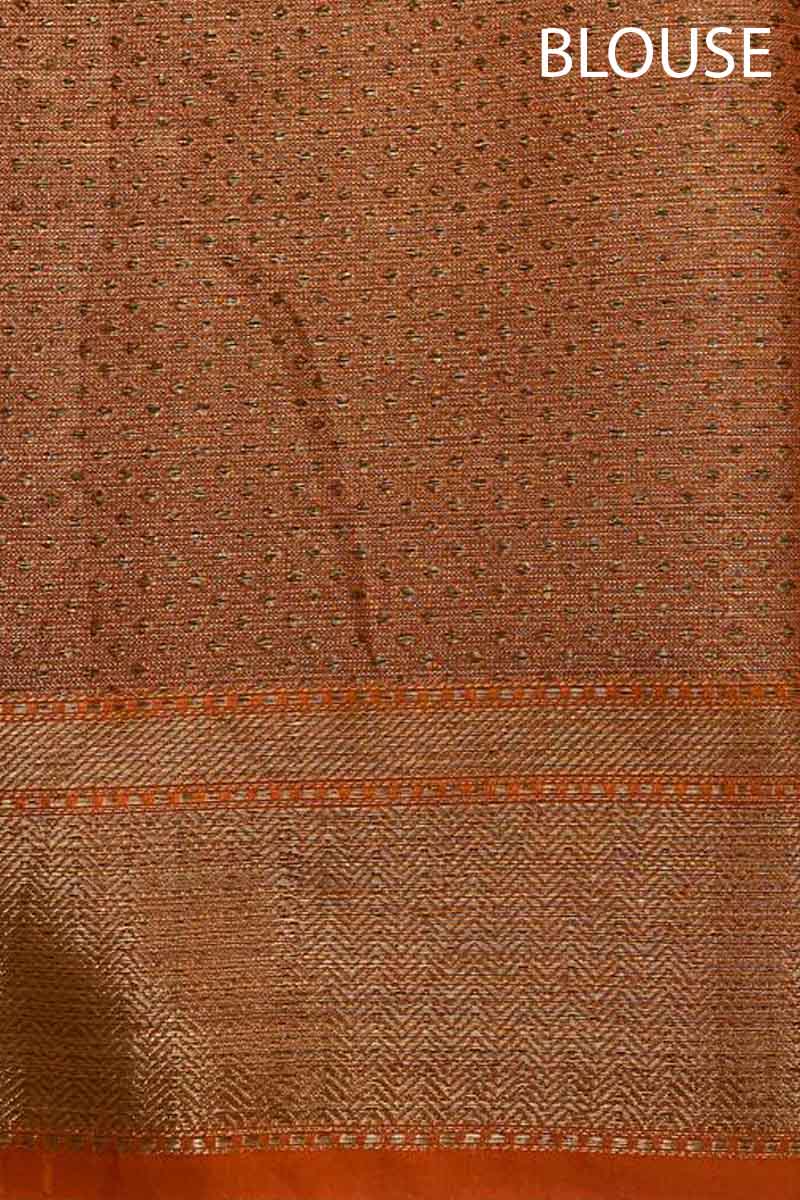 Orange Red Floral Jaal Cotton Banarasi Saree