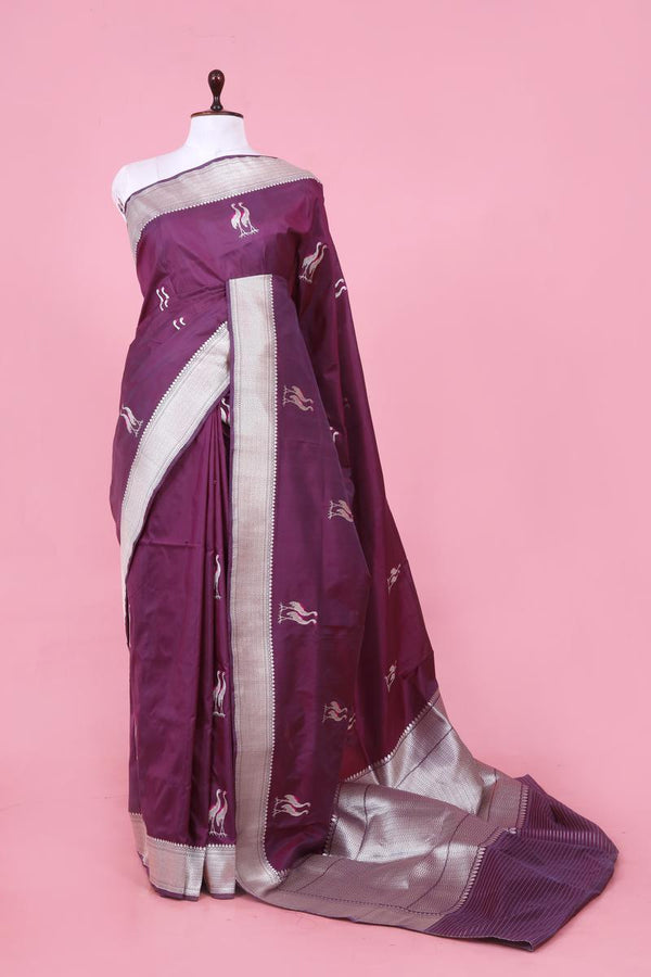 Banarasi Silk Saree, Banarasi saree, silk saree, wine saree, wedding saree, party wear saree​