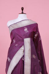 Wine Handloom Banarasi Saree with Shuturmurg Motifs