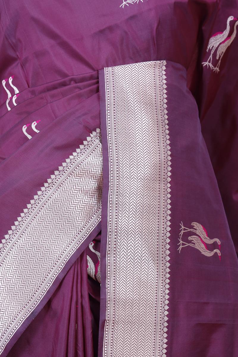 Wine Handloom Banarasi Saree with Shuturmurg Motifs