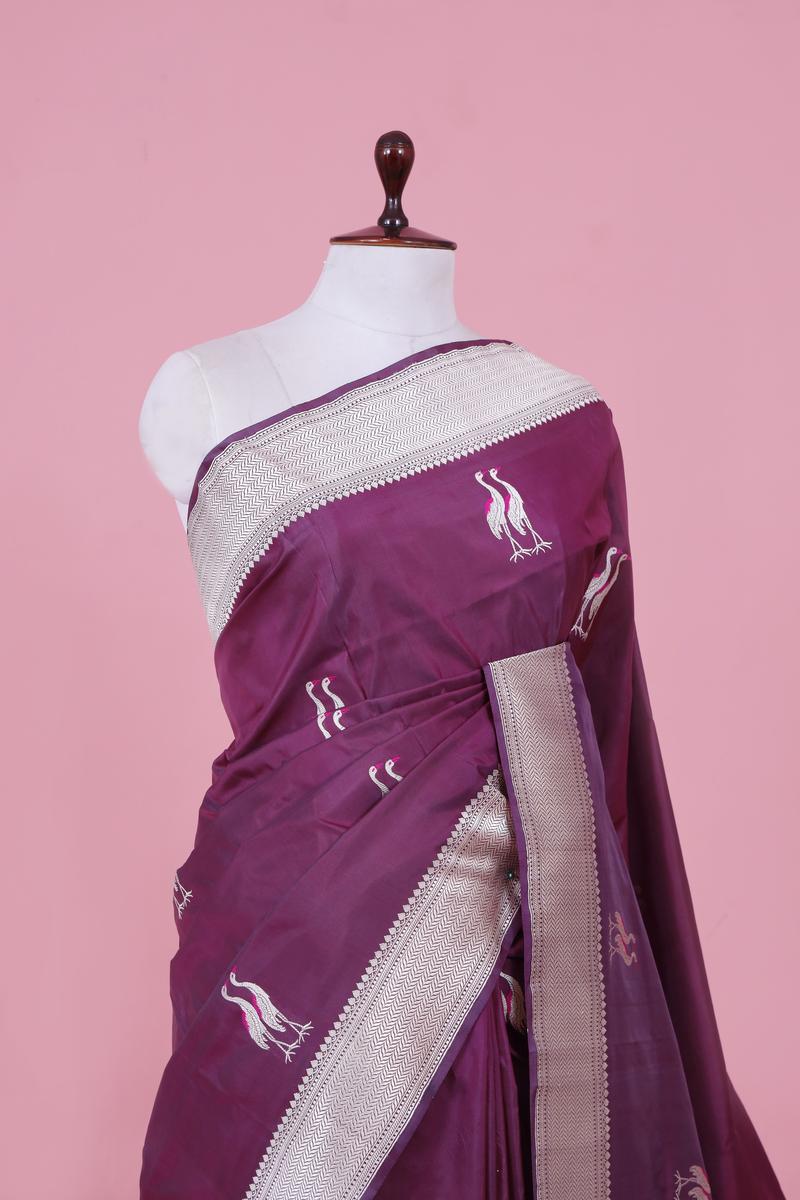 Wine Handloom Banarasi Saree with Shuturmurg Motifs