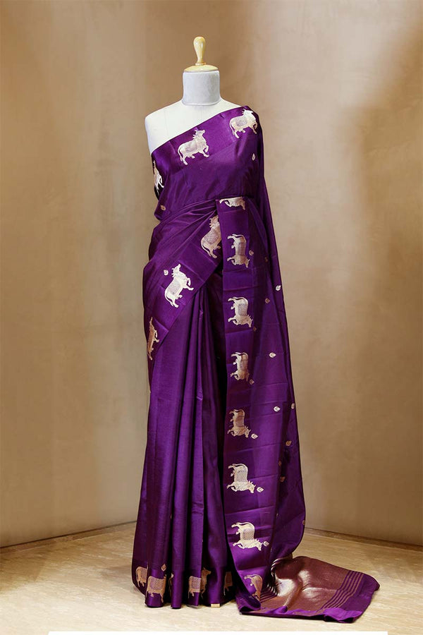 Banarasi Silk Saree, Banarasi saree, silk saree, purple saree, wedding saree, party wear saree​