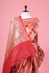 Red Geometrical Rangkat Katan Silk Banarasi Saree