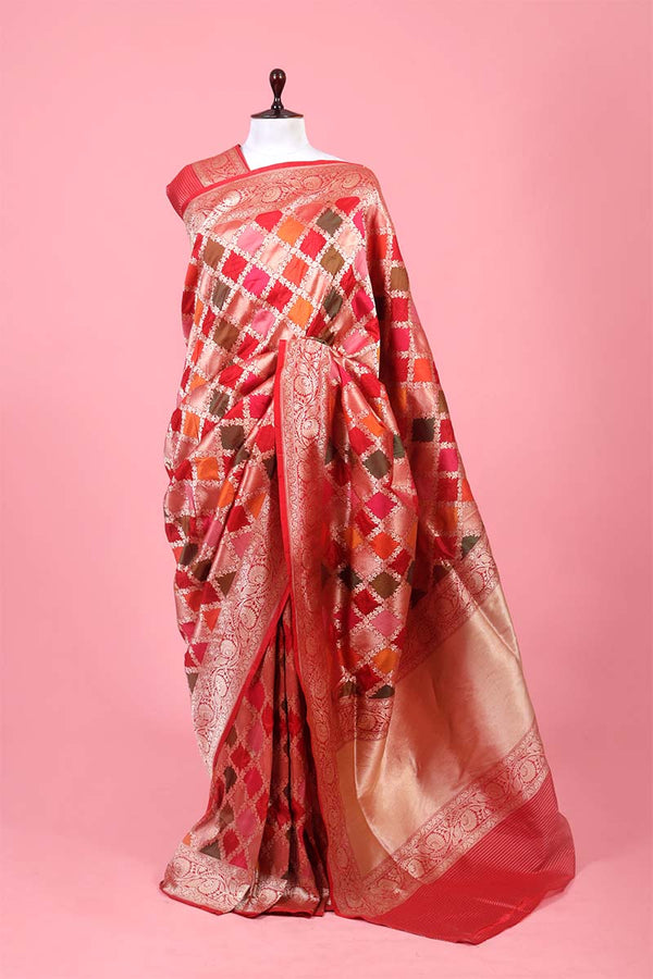 Buy Red Pure Banarasi Silk Saree Online