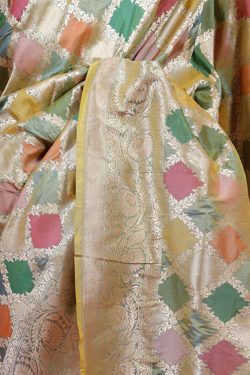 Pista Green Rangkat Katan Silk Banarasi Saree