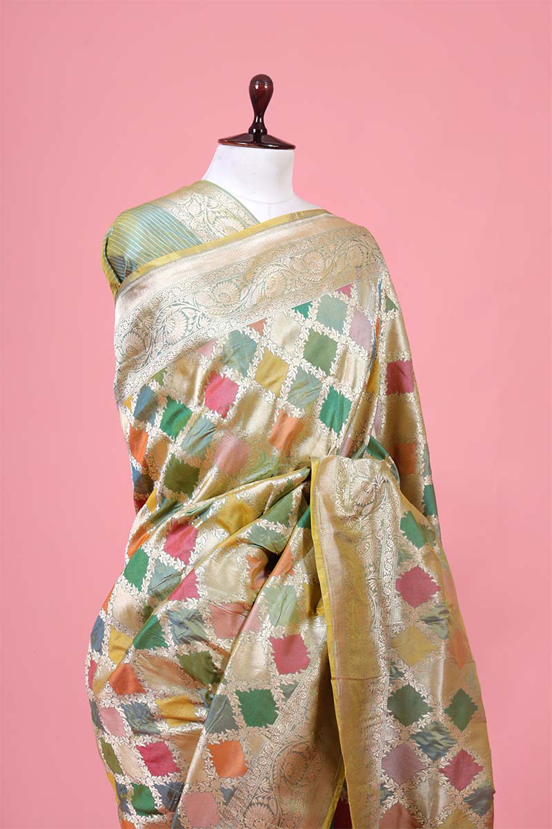 Pista Green Rangkat Katan Silk Banarasi Saree