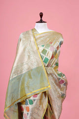 Pista Green Rangkat Katan Silk Banarasi Saree