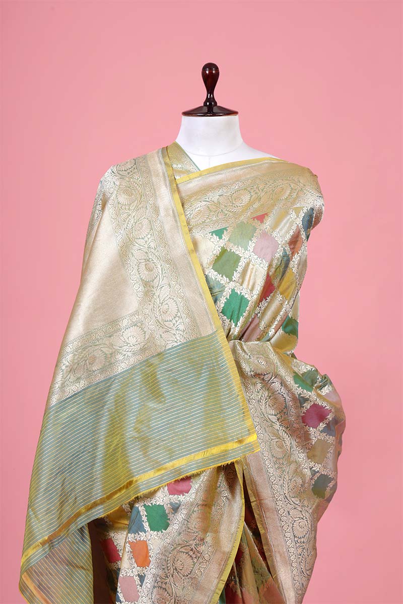 Pista Green Rangkat Katan Silk Banarasi Saree