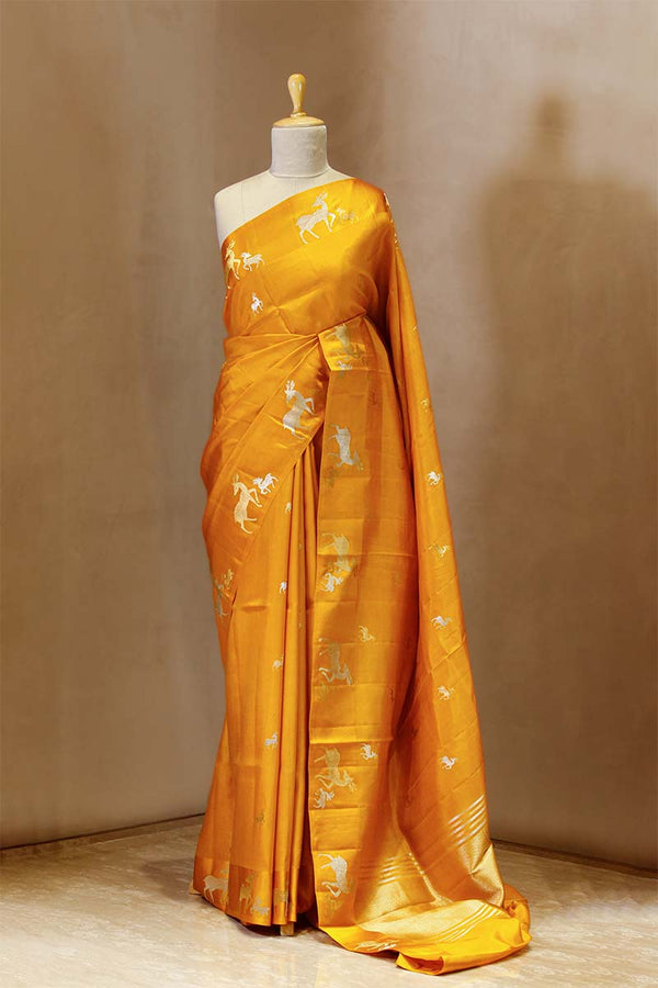 Banarasi Silk Saree, Banarasi saree, silk saree, yellow saree, wedding saree, party wear saree​