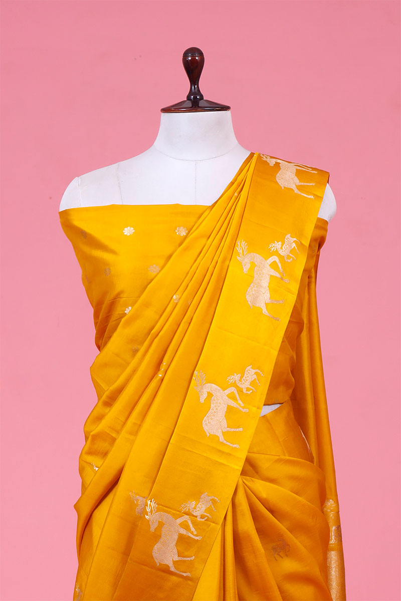 Deer Motif Pure Banarasi Silk Saree