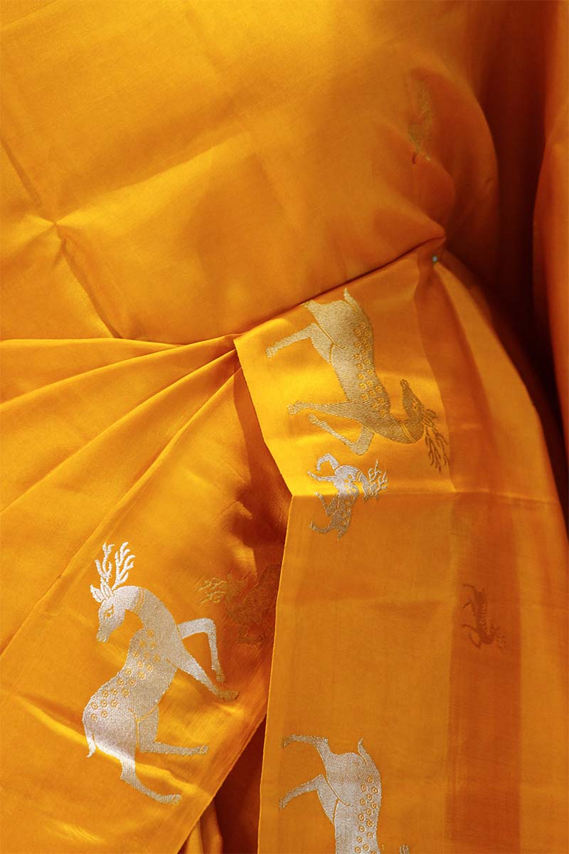 Deer Motif Pure Banarasi Silk Saree