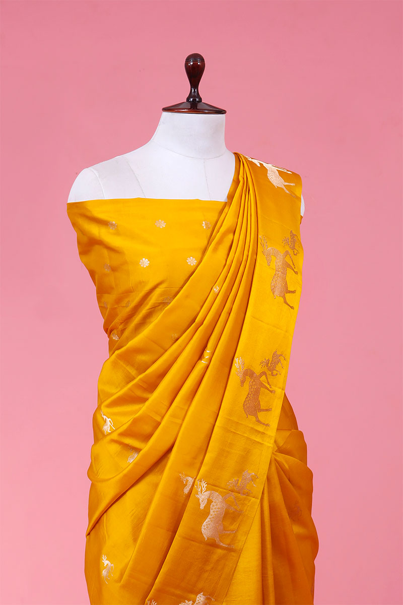 Deer Motif Pure Banarasi Silk Saree