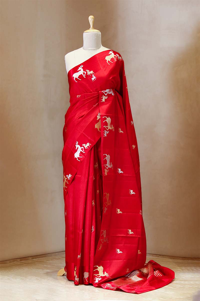 Banarasi Silk Saree, Banarasi saree, silk saree, red saree, wedding saree, party wear saree​