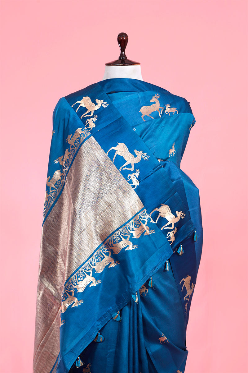 Cobalt Blue Pure Banarasi Silk Saree