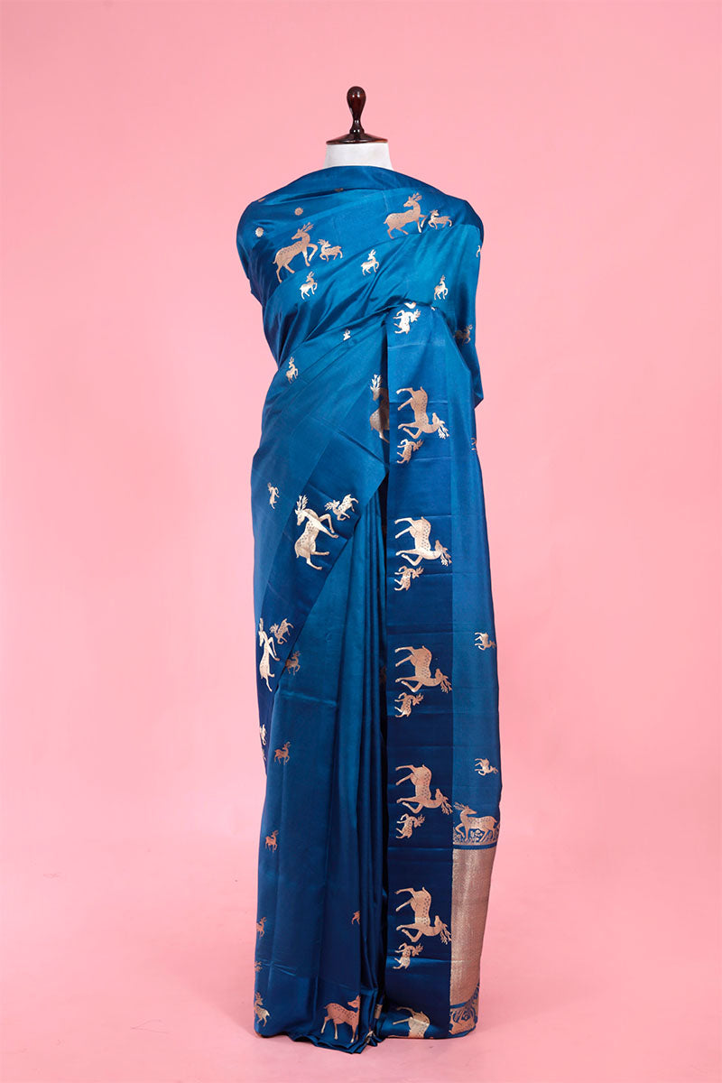 Buy Blue Pure Banarasi Silk Saree Online