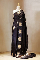 Banarasi Silk Saree, Banarasi saree, silk saree, black saree, pichwai motifs, wedding saree, party wear saree​ handloom saree