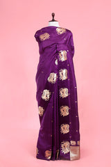 Purple handloom Banarasi Silk Saree with Kamdhenu Motifs Online