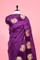 Purple handloom Banarasi Silk Saree with Kamdhenu Motifs Online