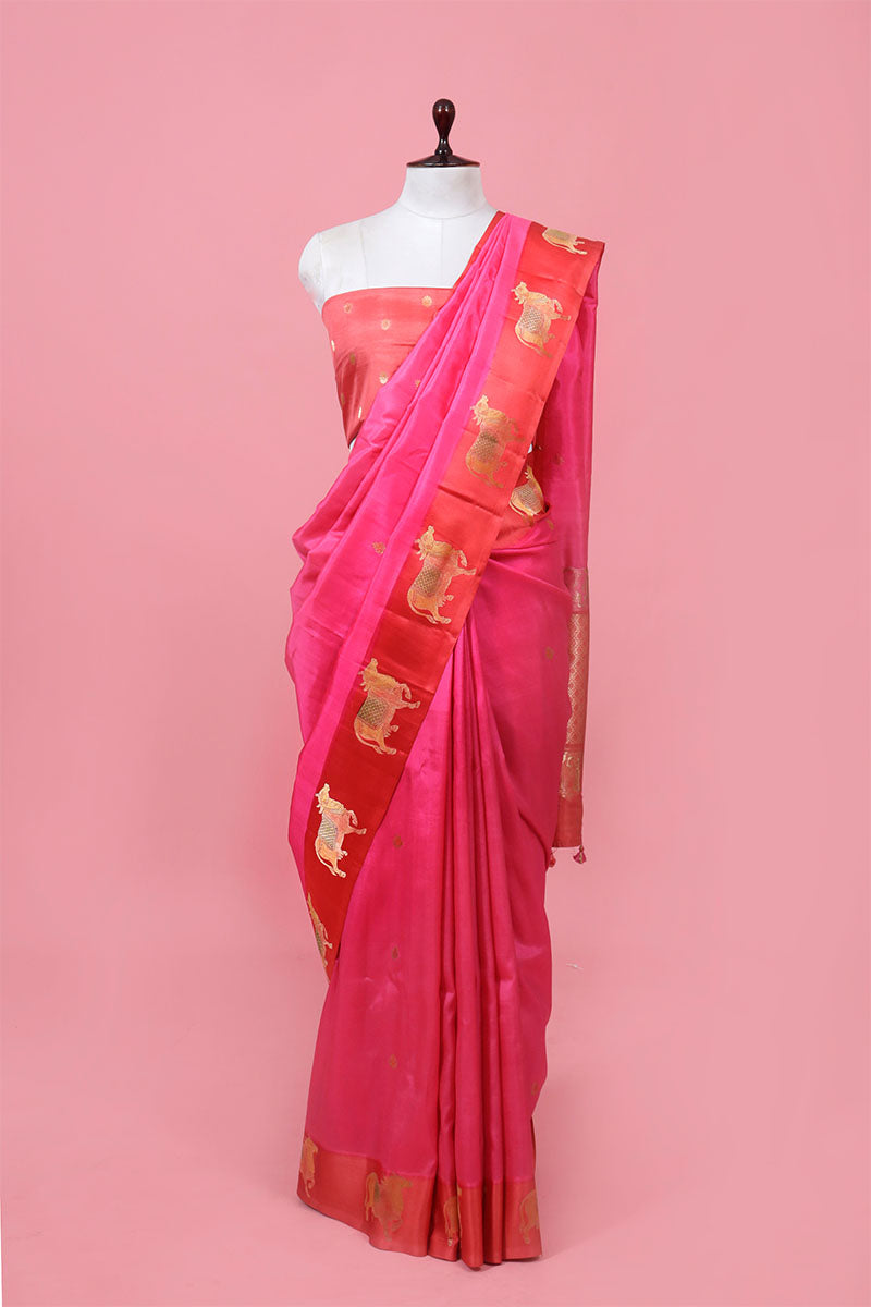 Pink Pichwai Pure Banarasi Silk Saree By Chinaya Banaras