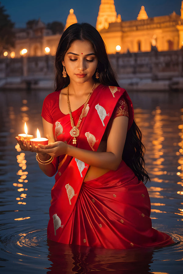 bird saree, nita ambani saree, saree for diwali, red banarasi saree, Banarasi Saree, Banarasi Silk Saree, red saree, silk saree