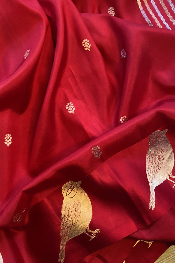 Nita Ambani Banarasi red silk saree specially custom designed with gayatri mantra