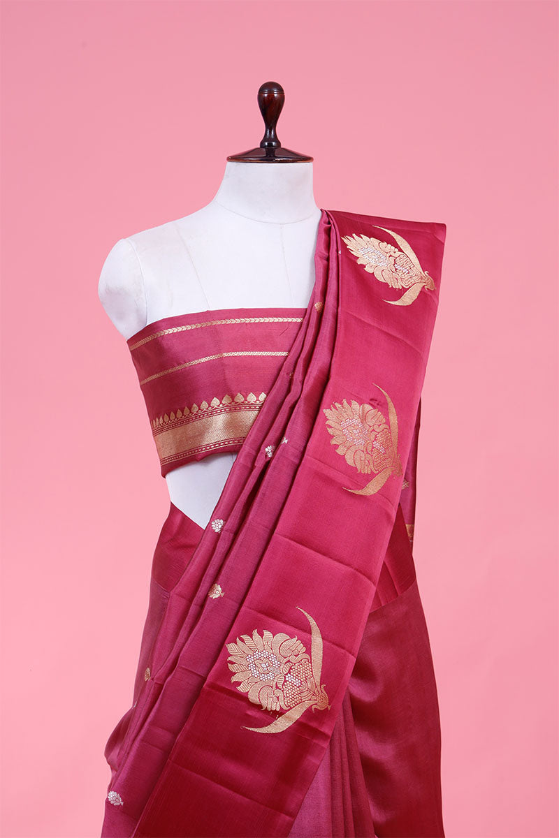 Burgundy Ethnic Handloom Banarasi Silk Saree