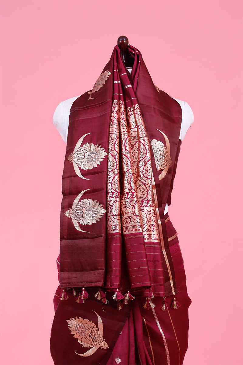 Maroon Ethnic Handloom Banarasi Silk Saree