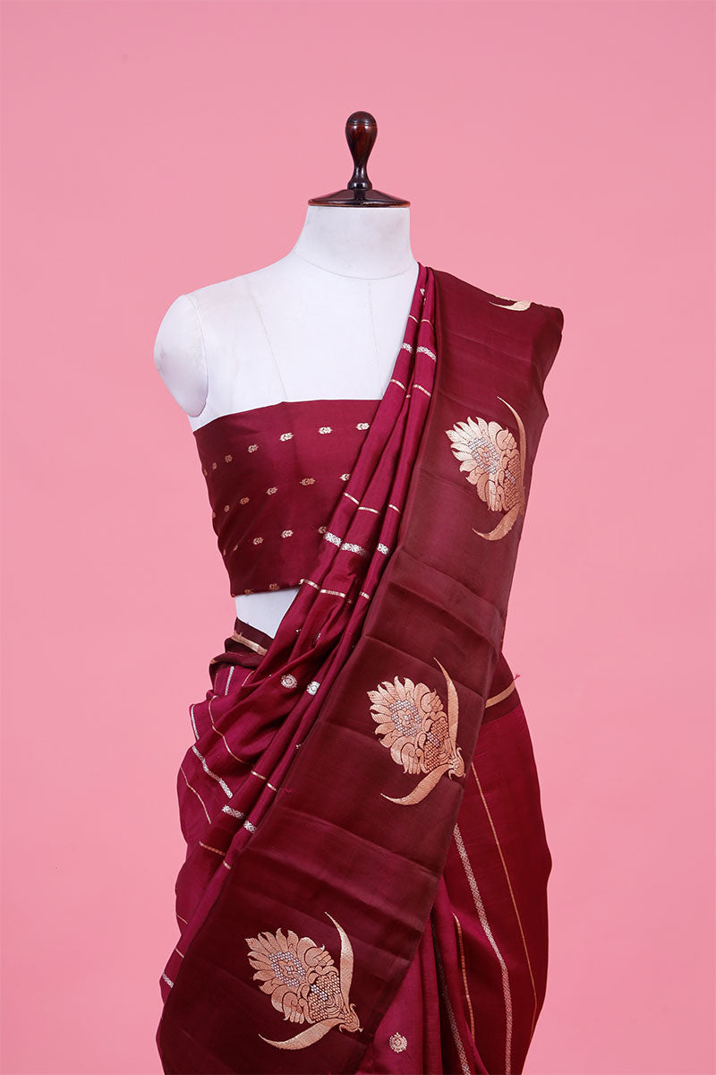 Maroon Ethnic Handloom Banarasi Silk Saree