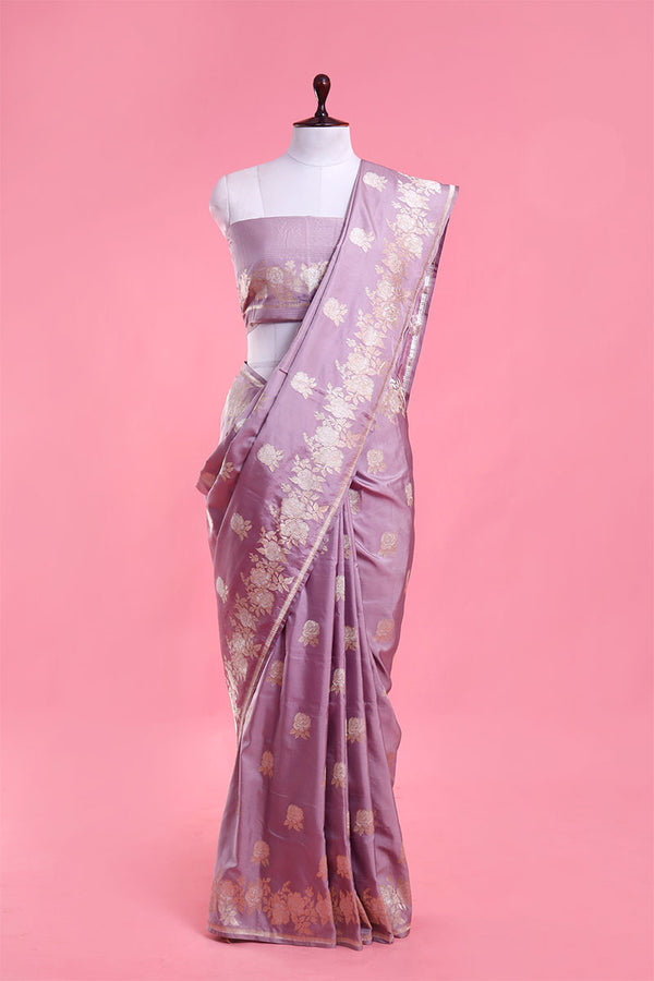 Buy Lilac Pure Banarasi Silk Saree Online