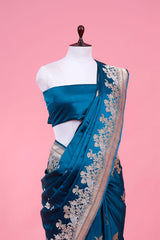Peacock Blue Handloom Banarasi Satin Silk Saree